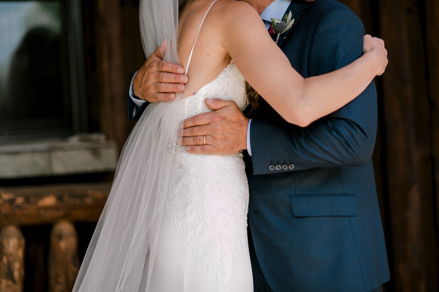 Kristen and her father had an emotional reaction when they saw each other for the first time before Kristen's wedding at Spruce Mountain Ranch in Larkspur, Colorado.