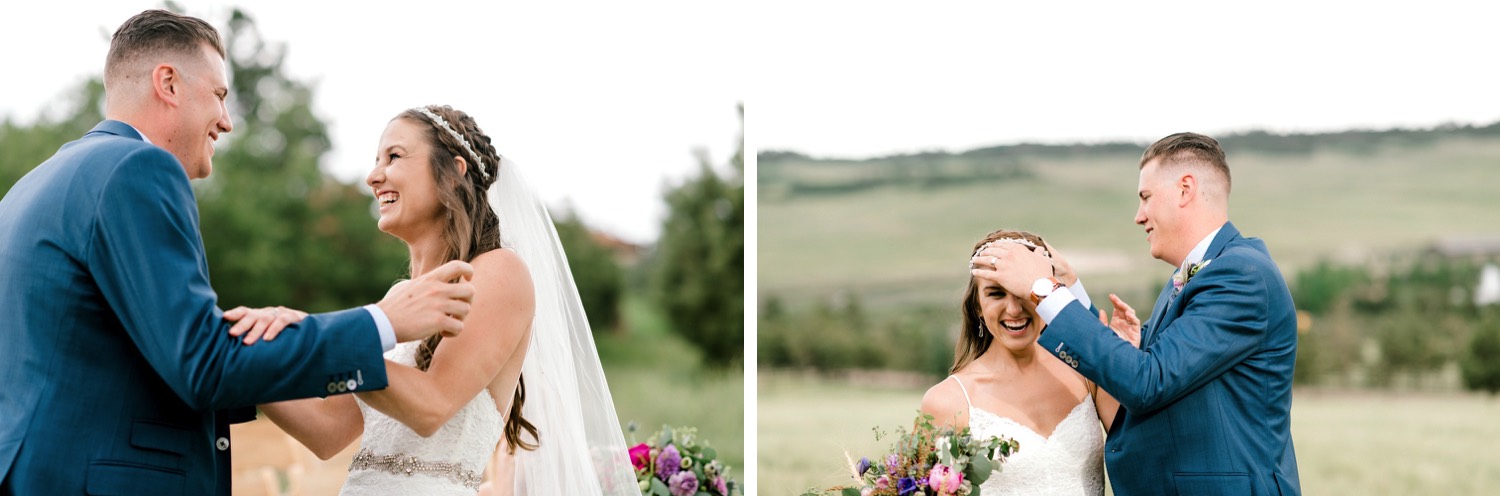 Kristen and Charlton's bride and groom portraits at Spruce Mountain Ranch in Larkspur, Colorado.