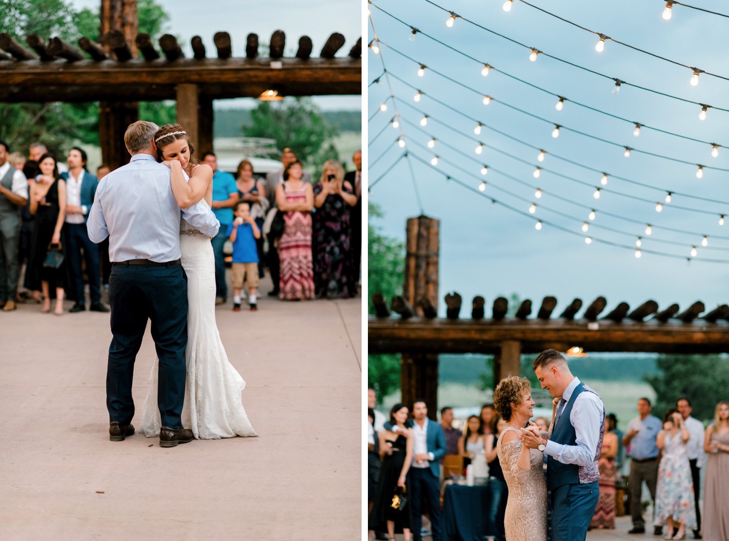 Kristen and Charlton chose to have an outdoor dance floor at Spruce Mountain Ranch in Larkspur for their summer Colorado wedding.