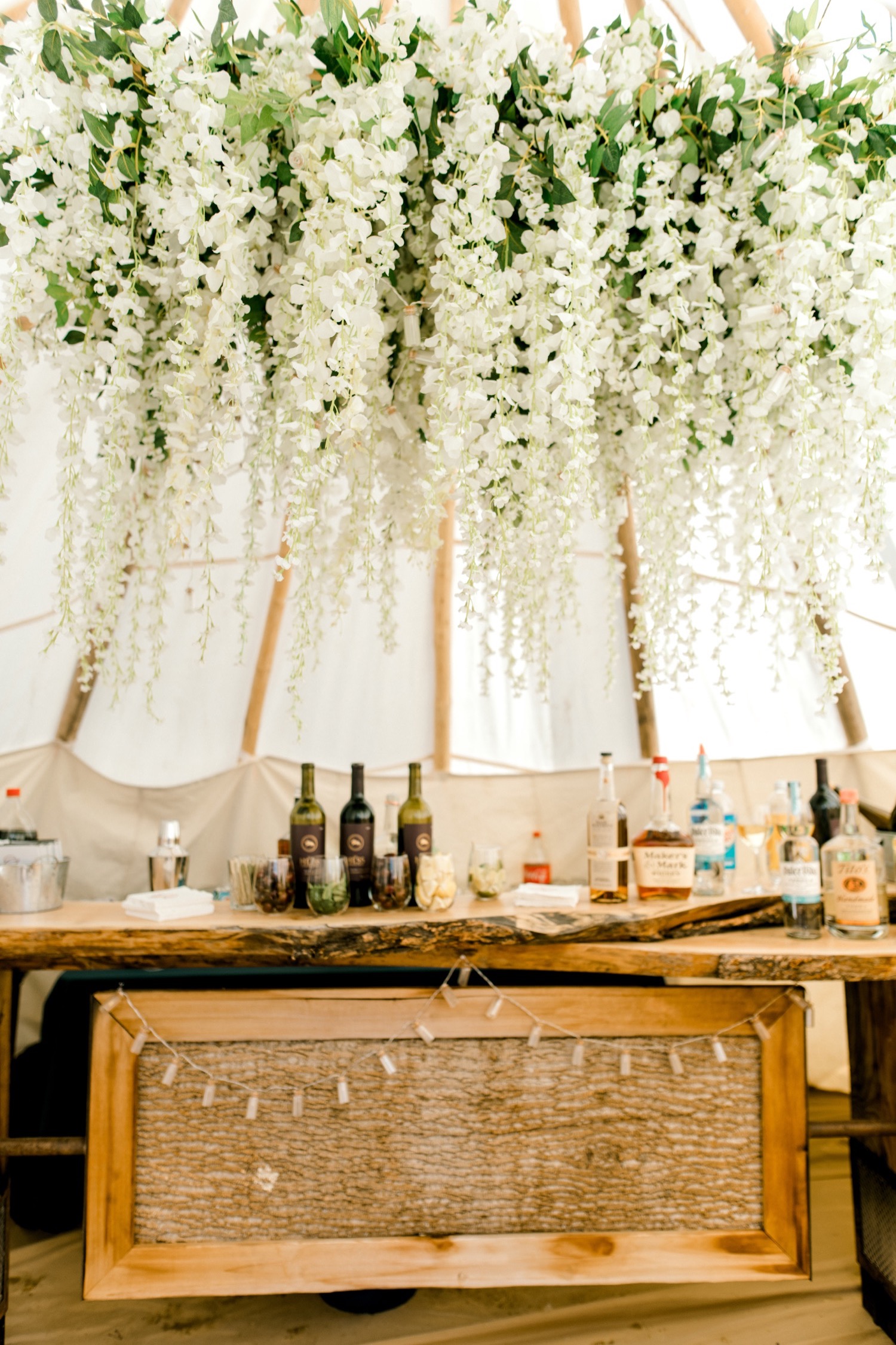 hanging florals from bar crested butte wedding