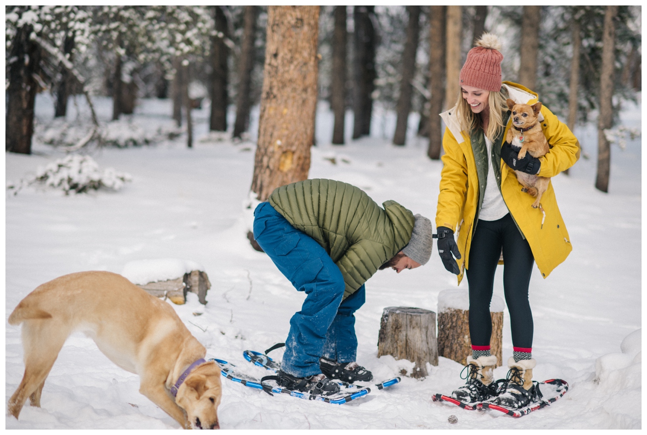 snowshoeing engagement session