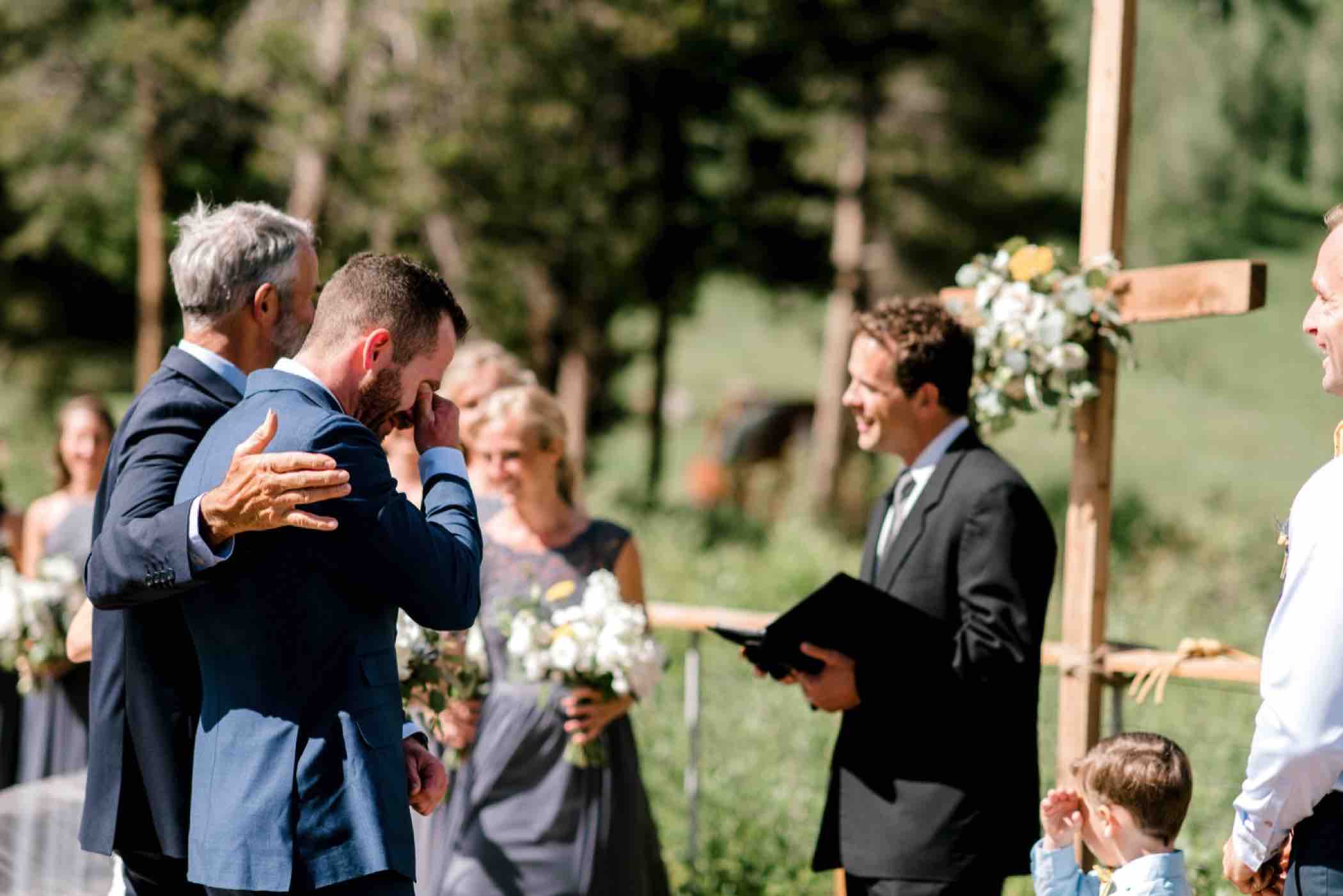 Emotions ran high at Sallie and Kris' wedding at Piney River Ranch. Photo by Ali and Garrett, Romantic, Adventurous, Nostalgic Wedding Photographers.