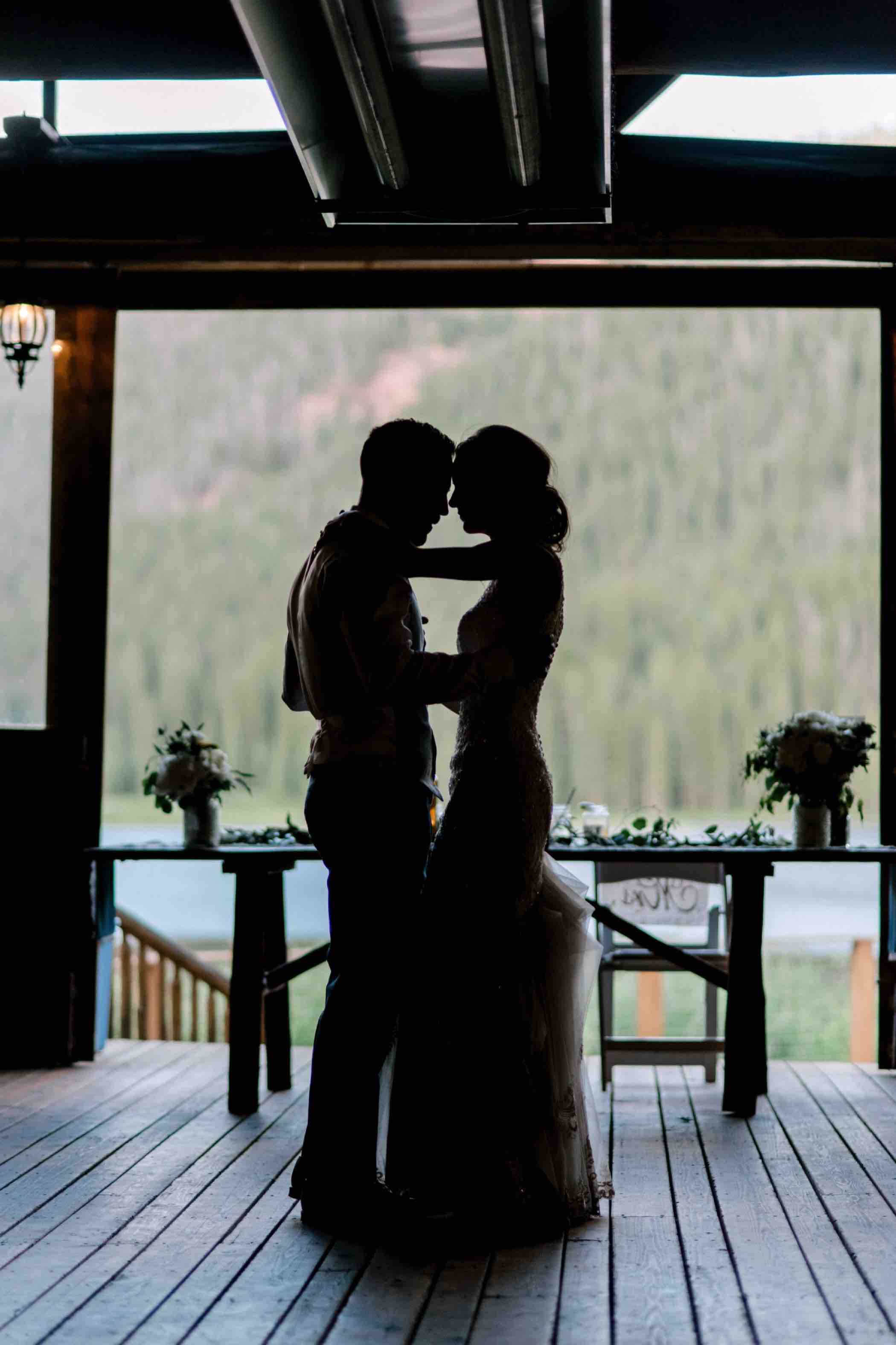 Bride and groom's first dance during their wedding reception at Piney River Ranch in Vail, Colorado. Photo by Ali and Garrett, Romantic, Adventurous, Nostalgic Wedding Photographers.