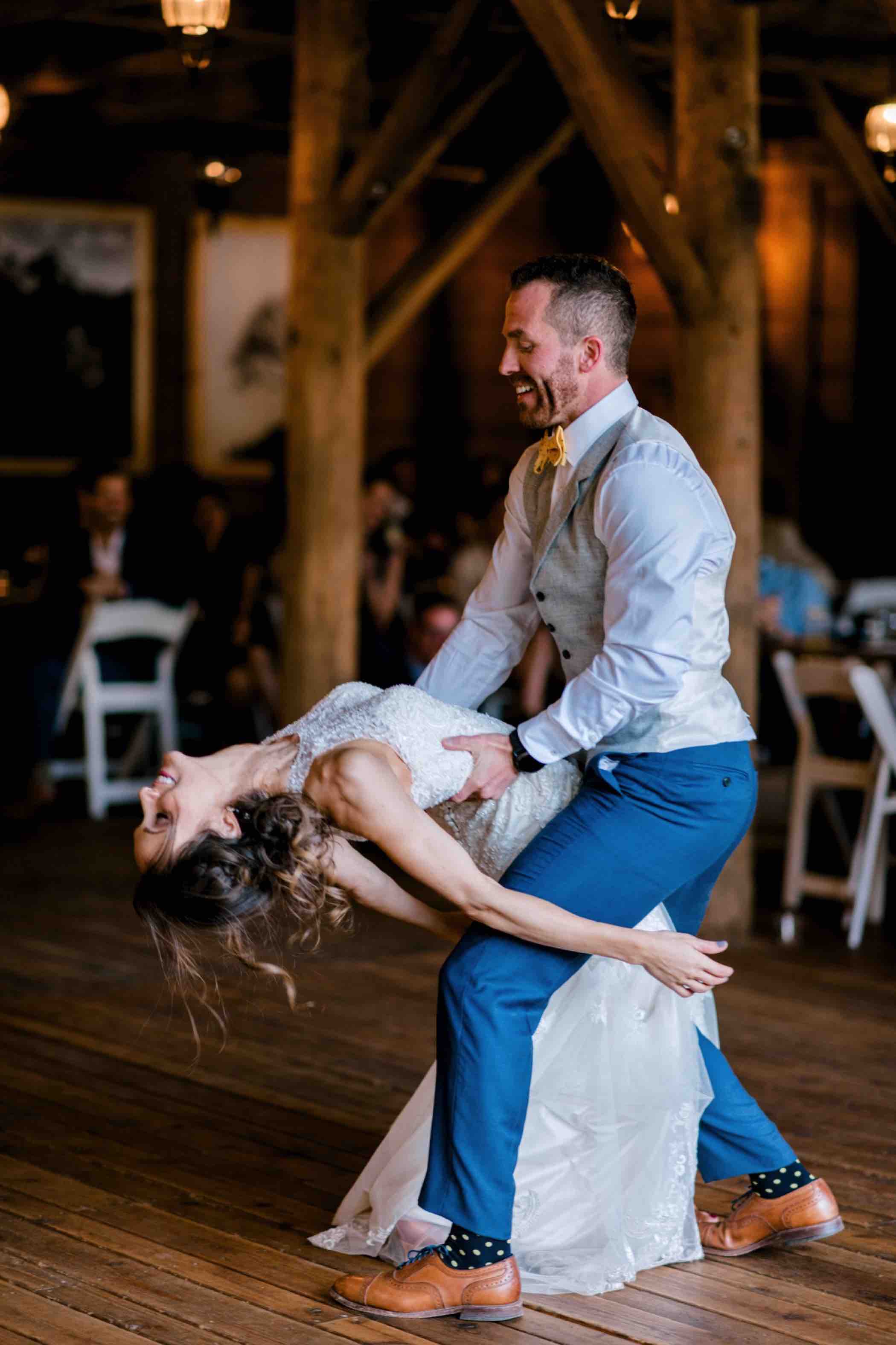 Bride and groom's first dance at their wedding reception in Piney River Ranch in Vail, Colorado. Photo by Ali and Garrett, Romantic, Adventurous, Nostalgic Wedding Photographers.