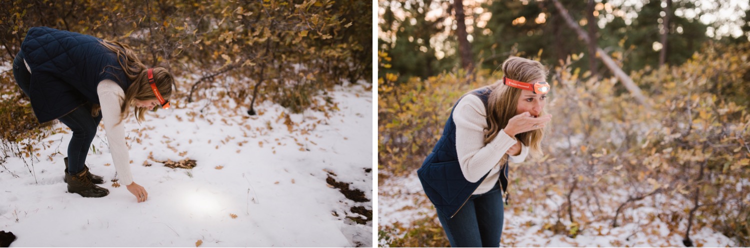 Kristen and Dan's Adventure Engagement Session told the story of them camping in the snow. Year round camping is an important part of their relationship and we wanted to honor that in the story. Photo by Ali and Garrett, Romantic, Adventurous, Nostalgic Wedding Photographers.