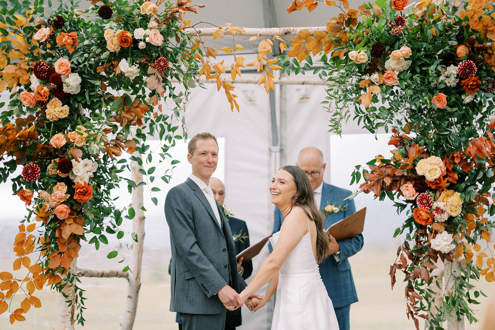 Couple Exchanging Vows Under Chuppah at Flying Diamond Ranch Wedding